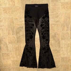 Dolls Kill Widow sheer floral bell bottom flare pants built on panty medium goth
